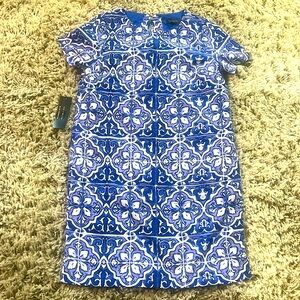 The Limited - Size: S, Short sleeve blue tile shift dress